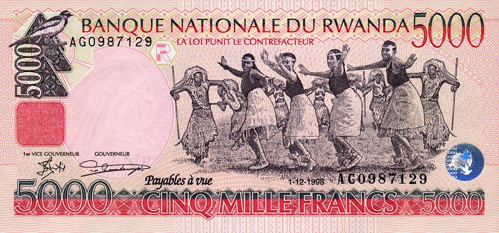Front of Rwanda p28a: 5000 Francs from 1998