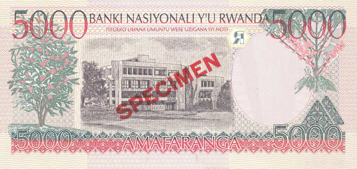 Back of Rwanda p28s: 5000 Francs from 1998