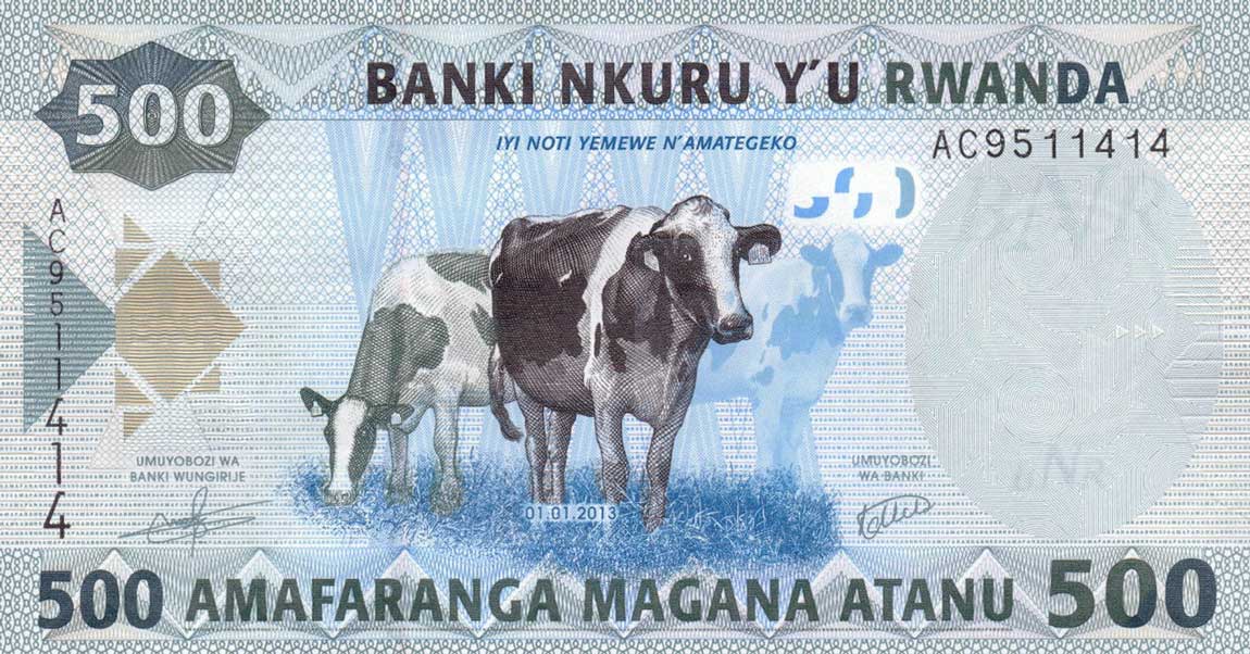 Front of Rwanda p38: 500 Francs from 2013