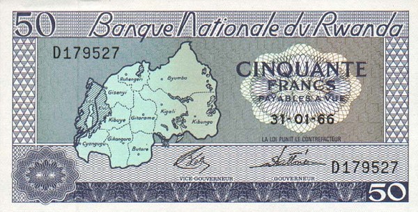 Front of Rwanda p7a: 50 Francs from 1964