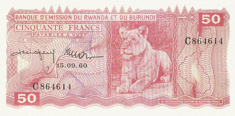Front of Rwanda-Burundi p4a: 50 Francs from 1960
