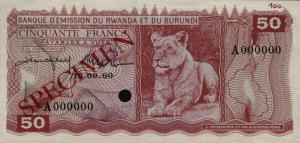 p4s from Rwanda-Burundi: 50 Francs from 1960