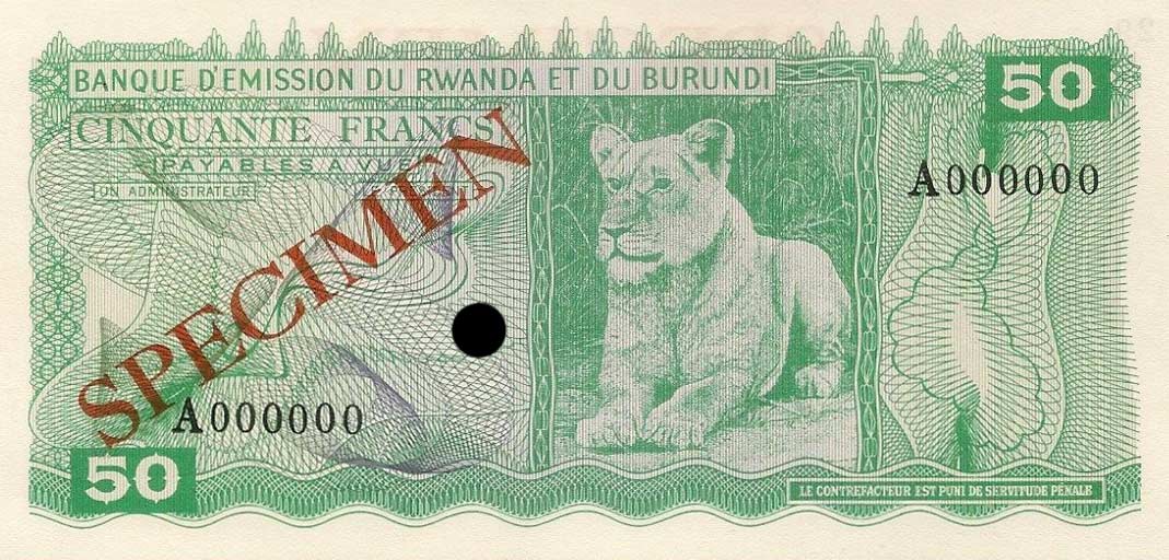 Front of Rwanda-Burundi p4ct: 50 Francs from 1960