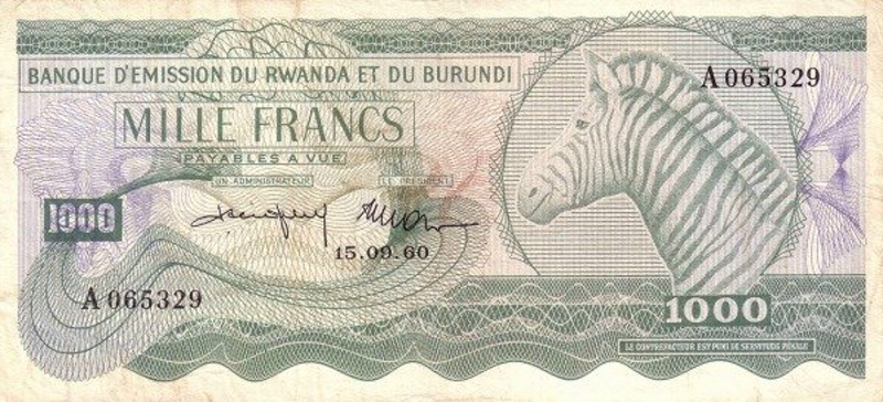 Front of Rwanda-Burundi p7a: 1000 Francs from 1960