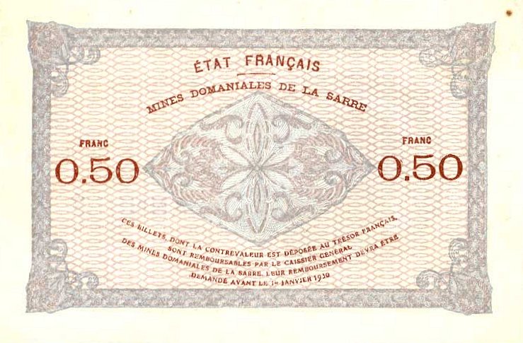Back of Saar p1: 50 Centimes from 1919