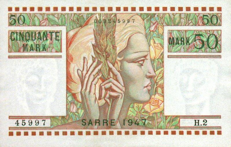 Front of Saar p7: 50 Mark from 1947