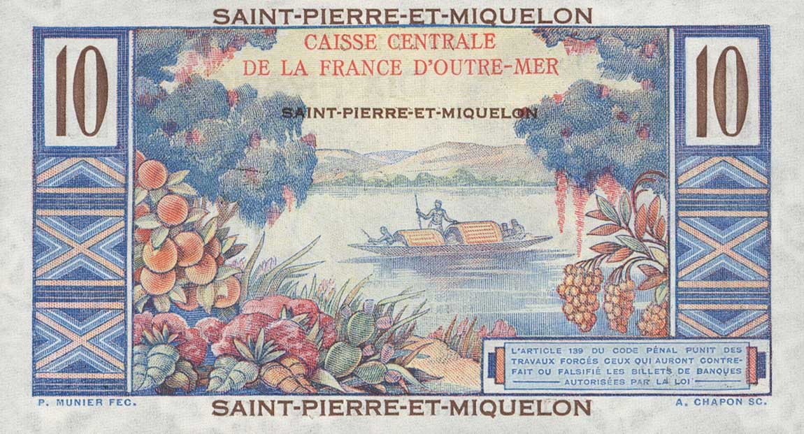 Back of Saint Pierre and Miquelon p23: 10 Francs from 1950