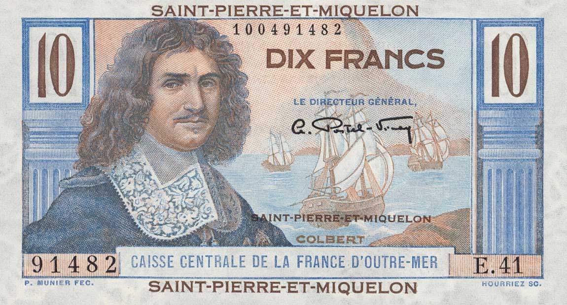 Front of Saint Pierre and Miquelon p23: 10 Francs from 1950