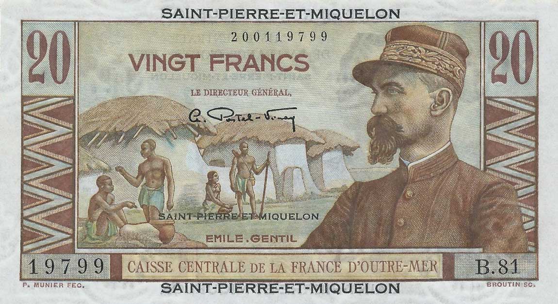 Front of Saint Pierre and Miquelon p24: 20 Francs from 1950