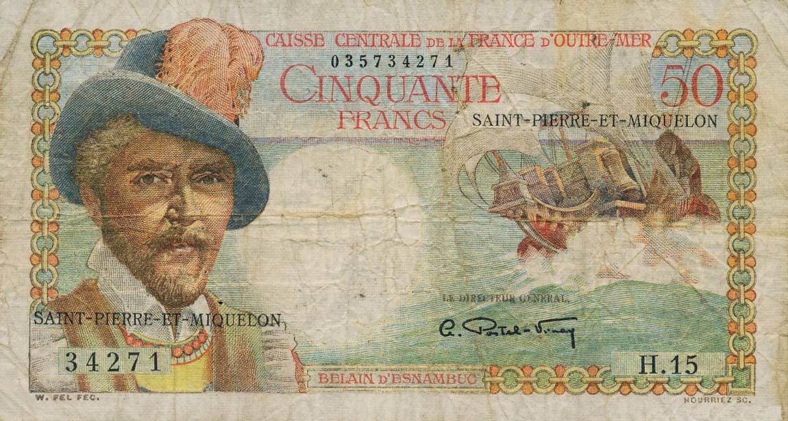 Front of Saint Pierre and Miquelon p25: 50 Francs from 1950