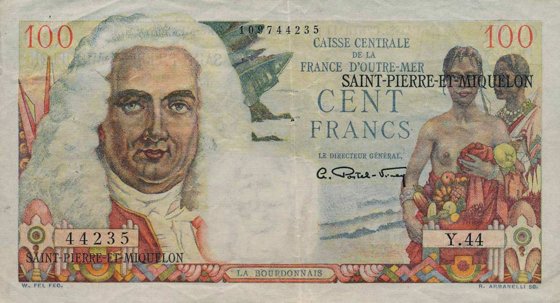 Front of Saint Pierre and Miquelon p26a: 100 Francs from 1950