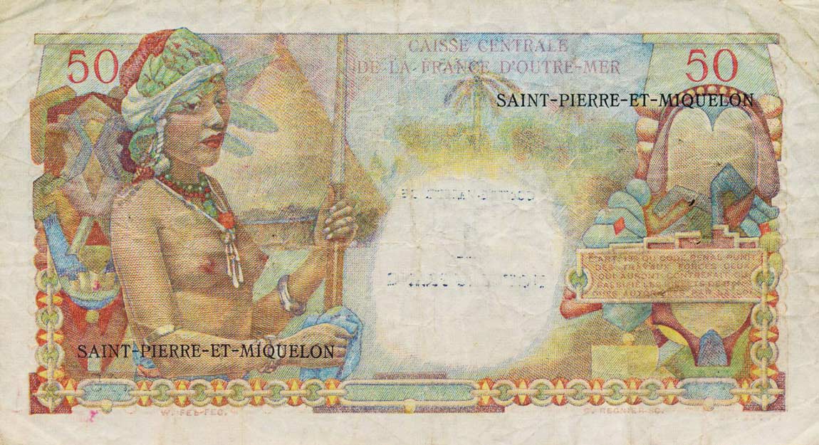 Back of Saint Pierre and Miquelon p31: 1 Nouveau Franc from 1961