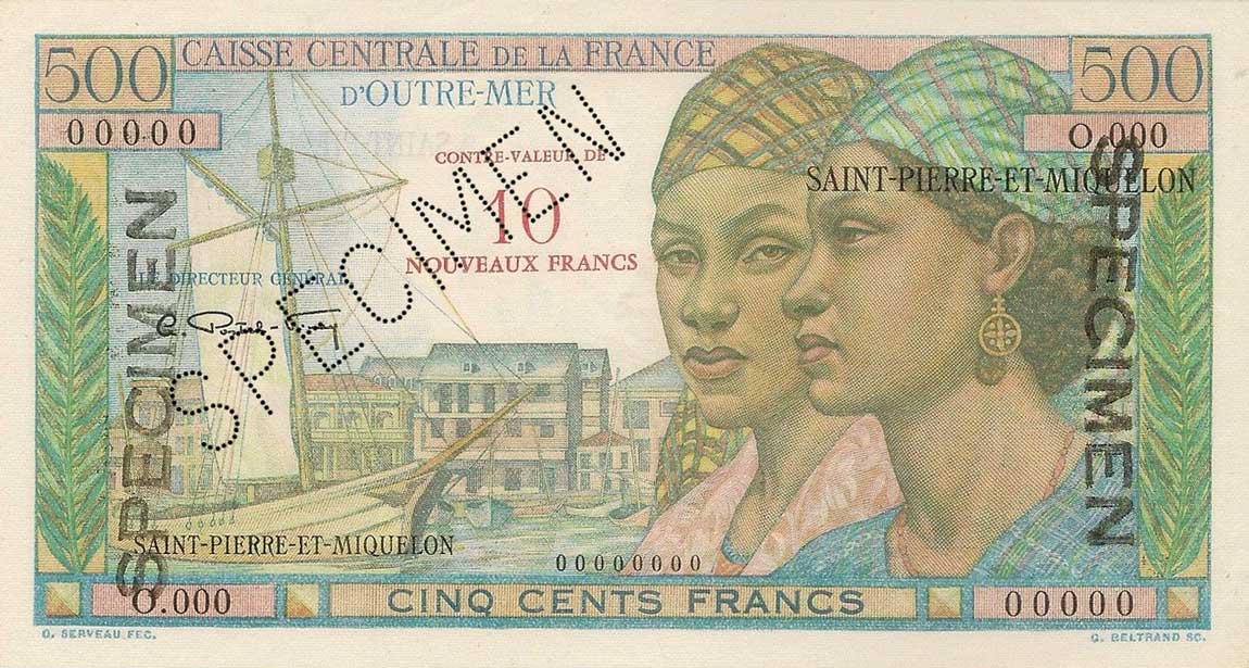Front of Saint Pierre and Miquelon p33s: 10 Nouveaux Francs from 1964
