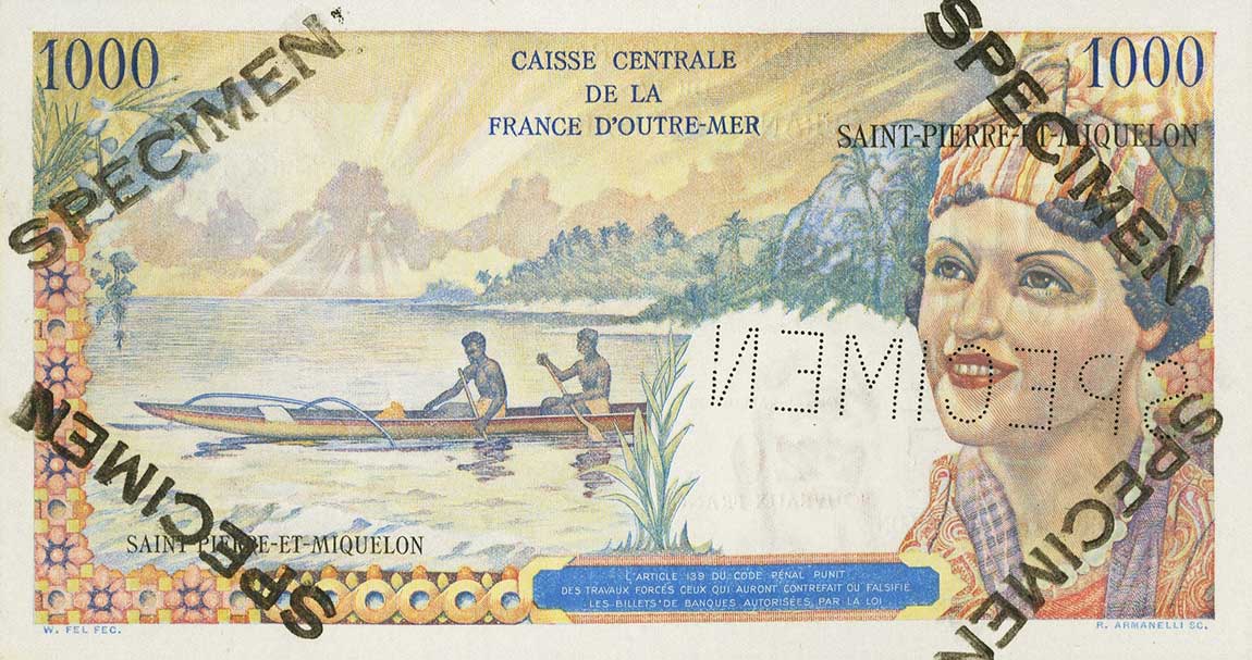 Back of Saint Pierre and Miquelon p34s: 20 Nouveaux Francs from 1964