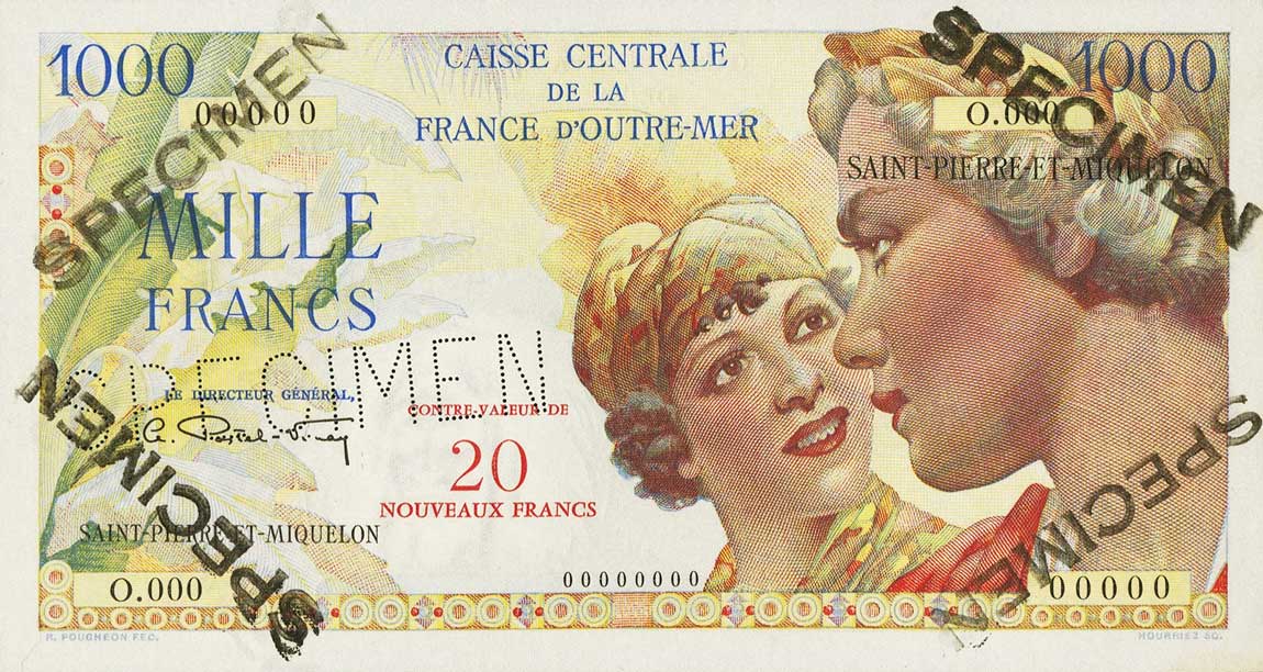 Front of Saint Pierre and Miquelon p34s: 20 Nouveaux Francs from 1964