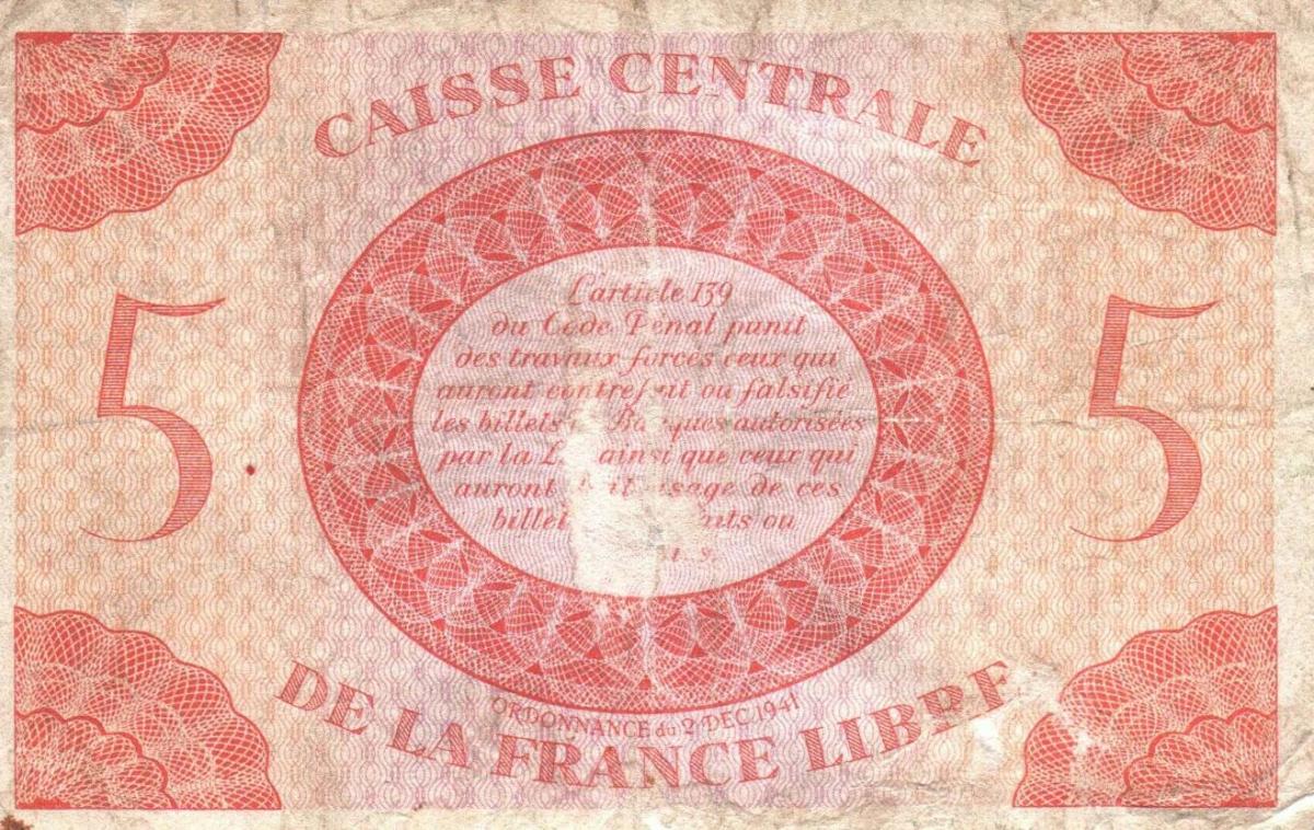 Back of Saint Pierre and Miquelon p10: 5 Francs from 1941
