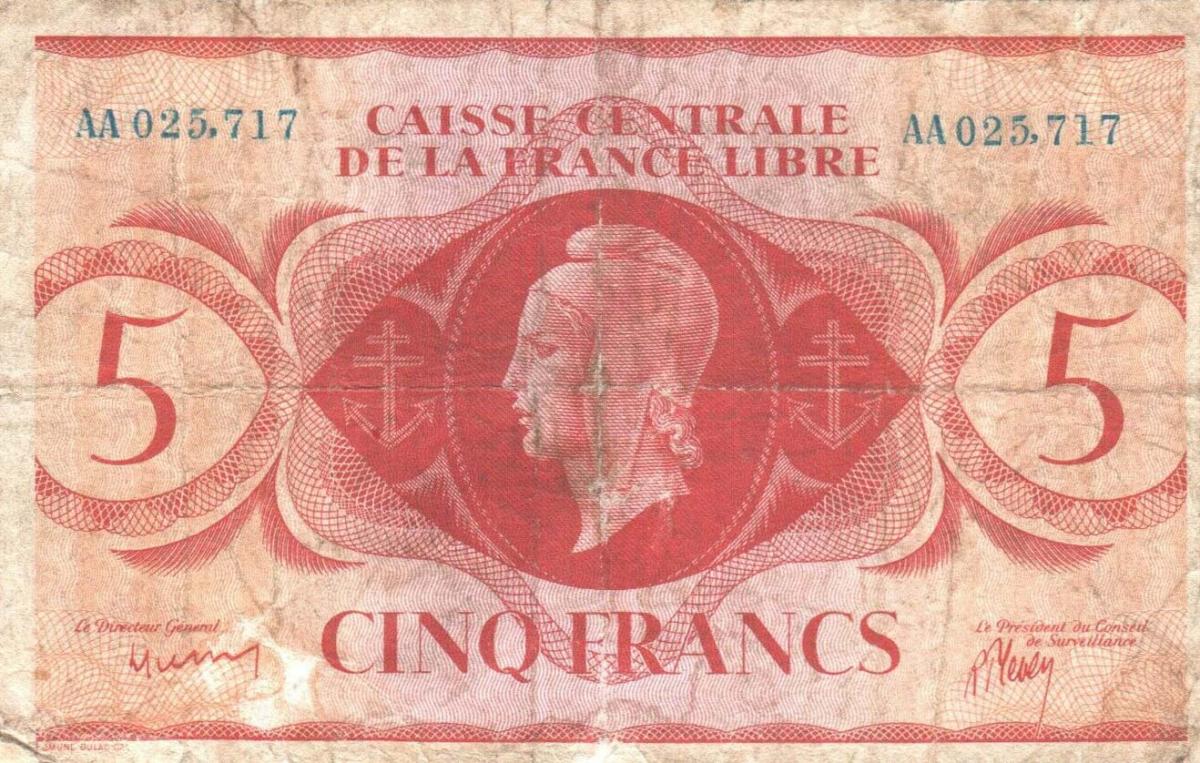 Front of Saint Pierre and Miquelon p10: 5 Francs from 1941