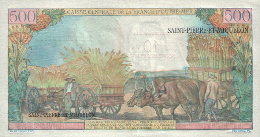 Back of Saint Pierre and Miquelon p33a: 10 Nouveaux Francs from 1964