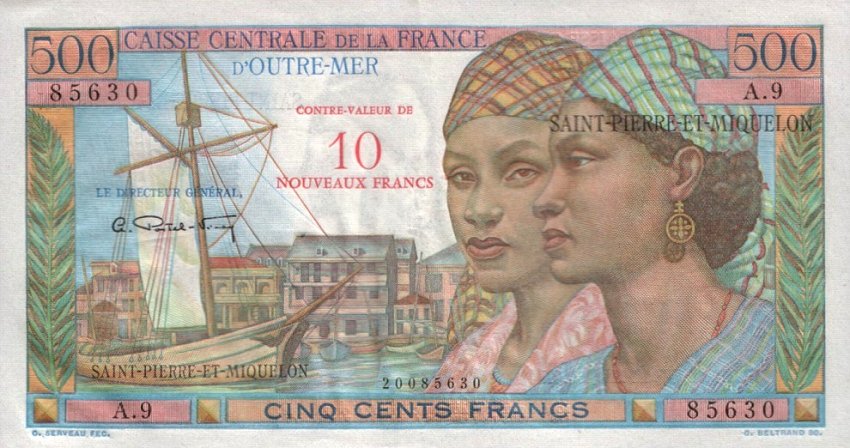 Front of Saint Pierre and Miquelon p33a: 10 Nouveaux Francs from 1964