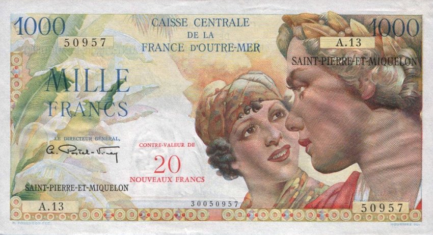 Front of Saint Pierre and Miquelon p34a: 20 Nouveaux Francs from 1964