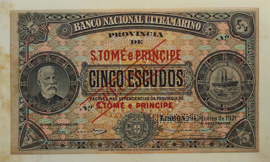 Front of Saint Thomas and Prince p21s: 5 Escudos from 1921