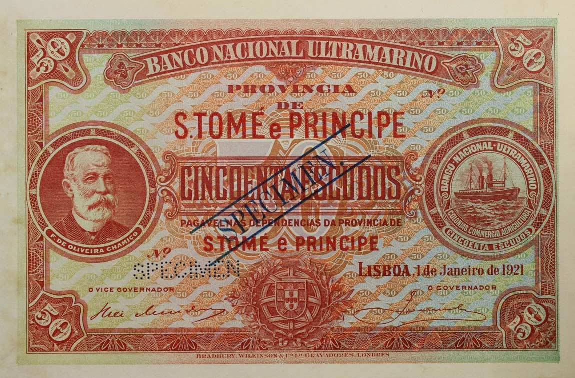 Front of Saint Thomas and Prince p24s: 50 Escudos from 1921