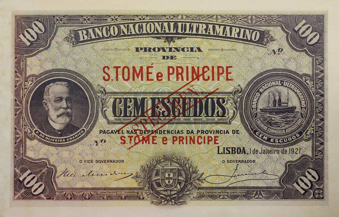 Front of Saint Thomas and Prince p25s: 100 Escudos from 1921