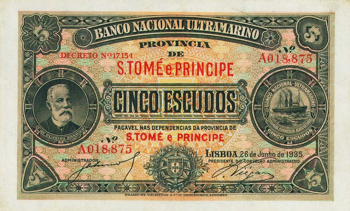 Front of Saint Thomas and Prince p26: 5 Escudos from 1935