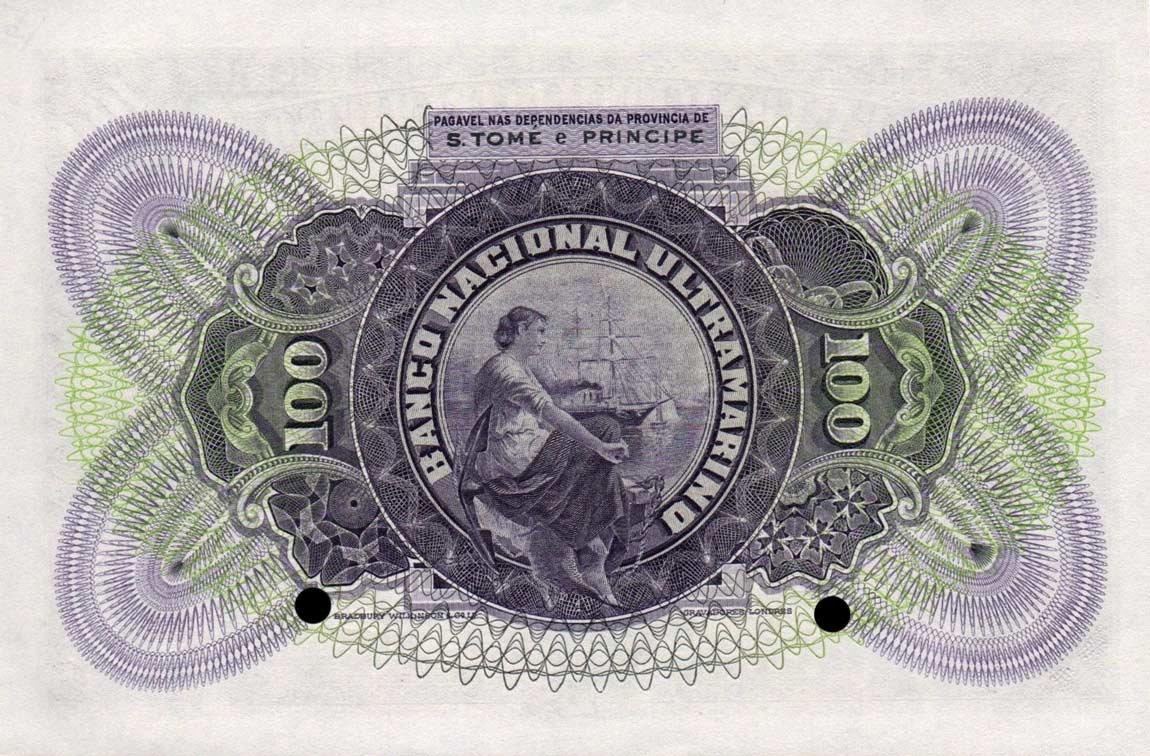 Back of Saint Thomas and Prince p31s: 100 Escudos from 1944