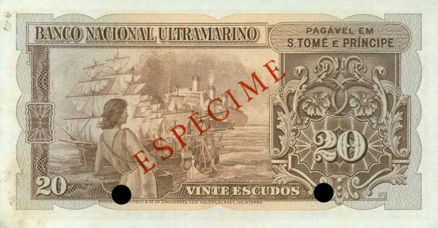 Back of Saint Thomas and Prince p36s: 20 Escudos from 1958
