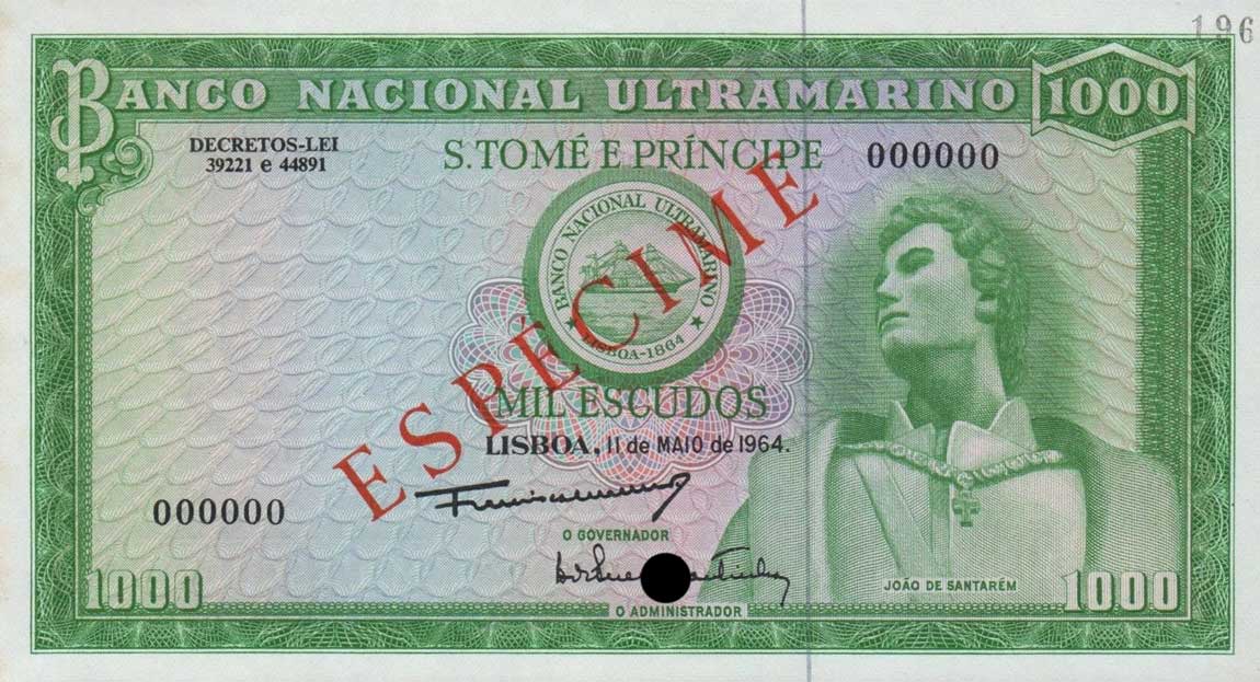 Front of Saint Thomas and Prince p40s: 1000 Escudos from 1964