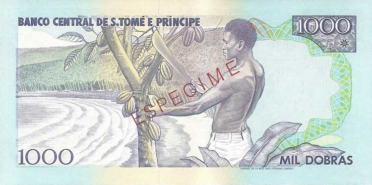Back of Saint Thomas and Prince p64s: 1000 Dobras from 1993