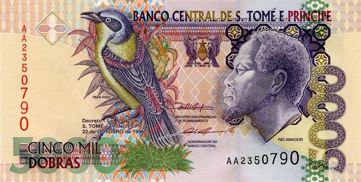 Front of Saint Thomas and Prince p65b: 5000 Dobras from 1996