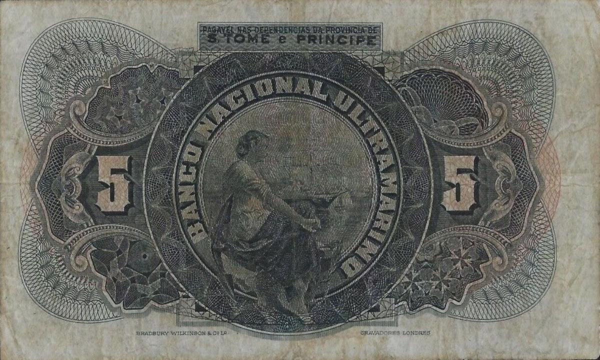 Back of Saint Thomas and Prince p21a: 5 Escudos from 1921