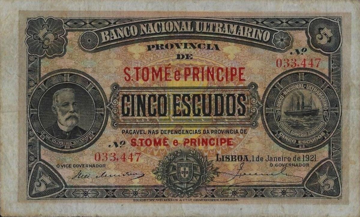 Front of Saint Thomas and Prince p21a: 5 Escudos from 1921