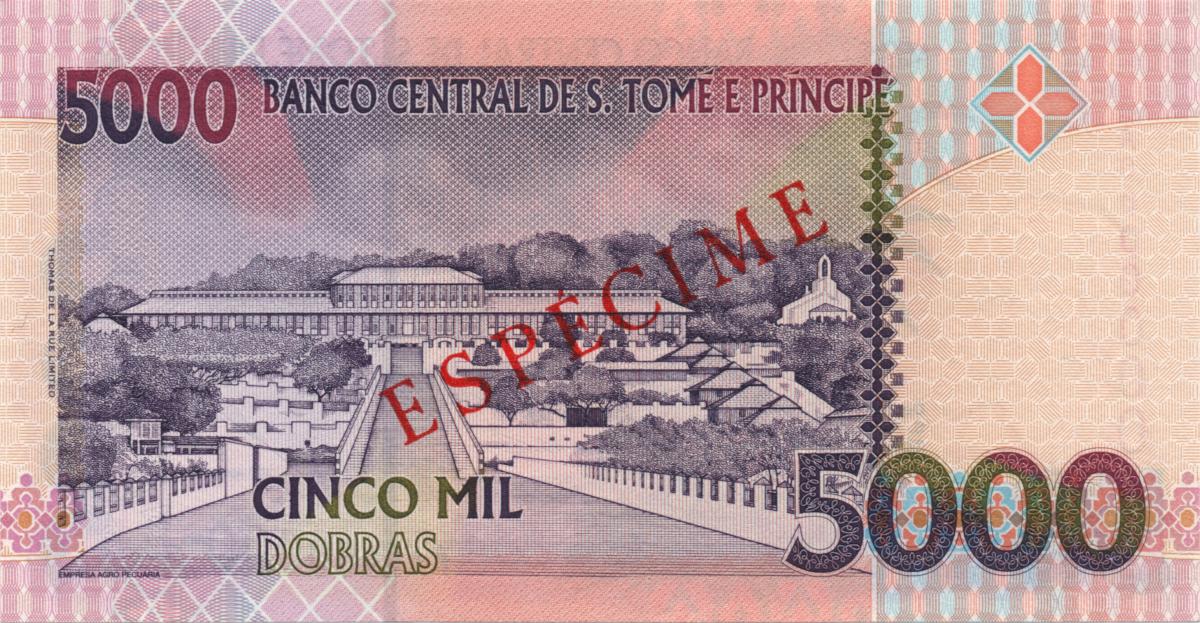 Back of Saint Thomas and Prince p65s: 5000 Dobras from 1996