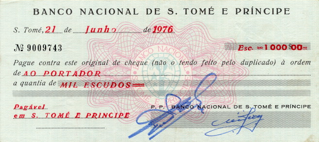 Front of Saint Thomas and Prince p51: 1000 Escudos from 1976