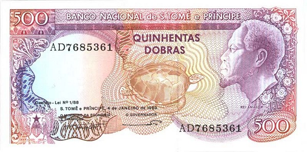 Front of Saint Thomas and Prince p61a: 500 Dobras from 1989