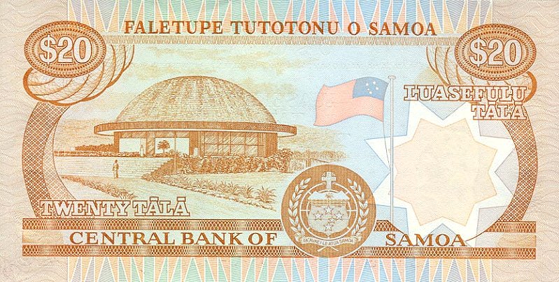 Back of Samoa p28a: 20 Tala from 1985
