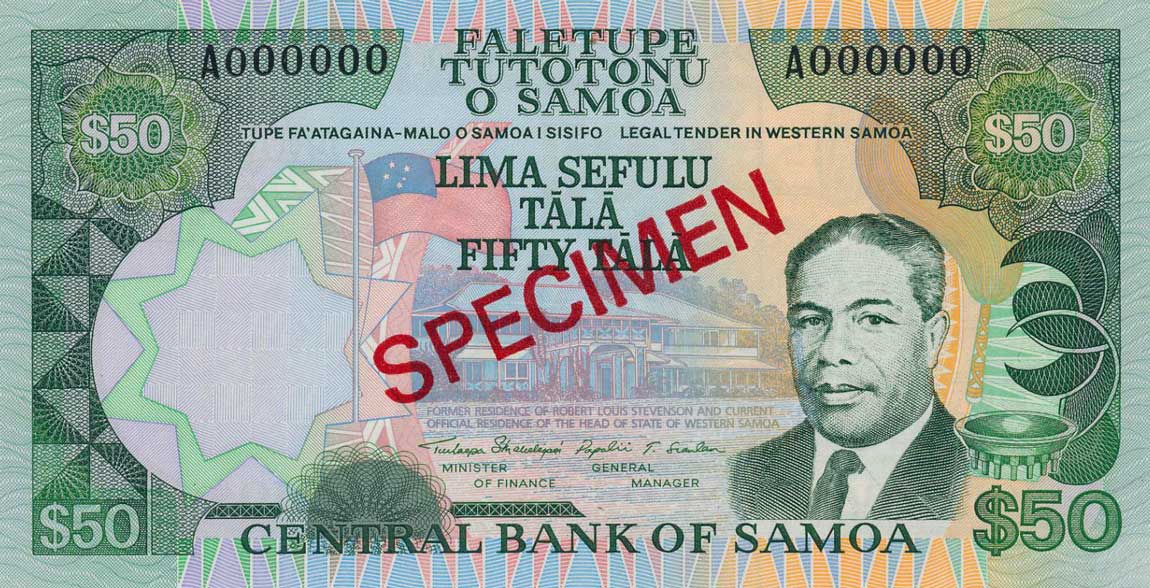 Front of Samoa p29s: 50 Tala from 1990