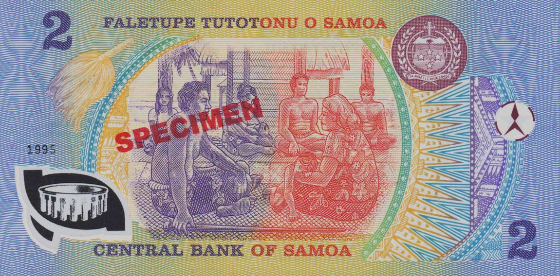 Back of Samoa p31s: 2 Tala from 1990