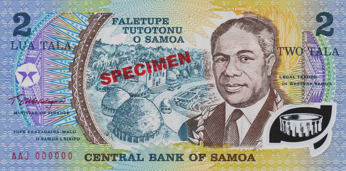 Front of Samoa p31s: 2 Tala from 1990