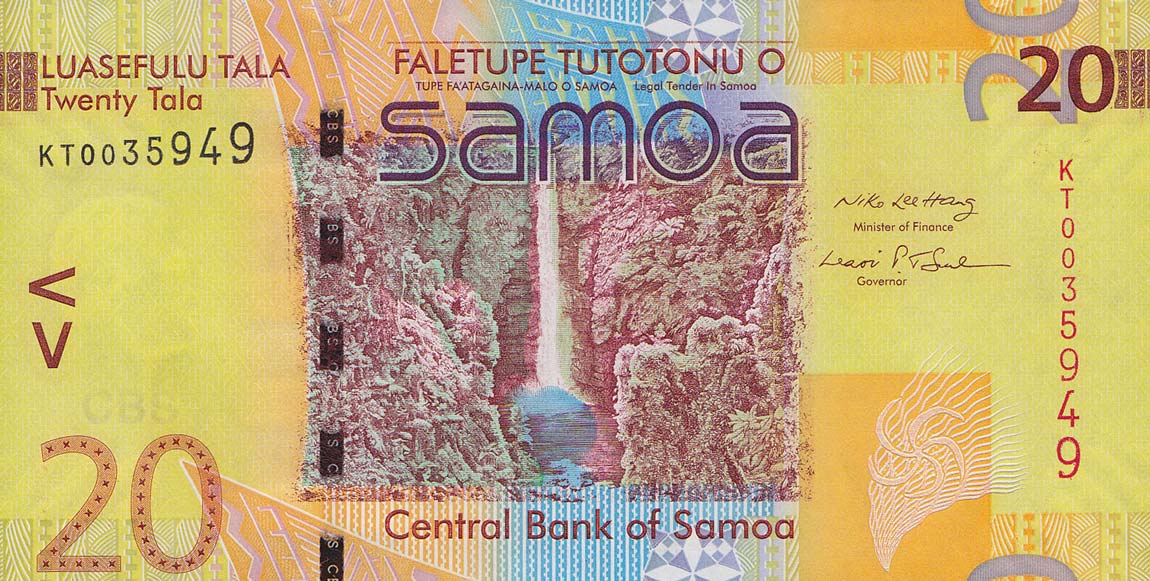 Front of Samoa p40a: 20 Tala from 2008