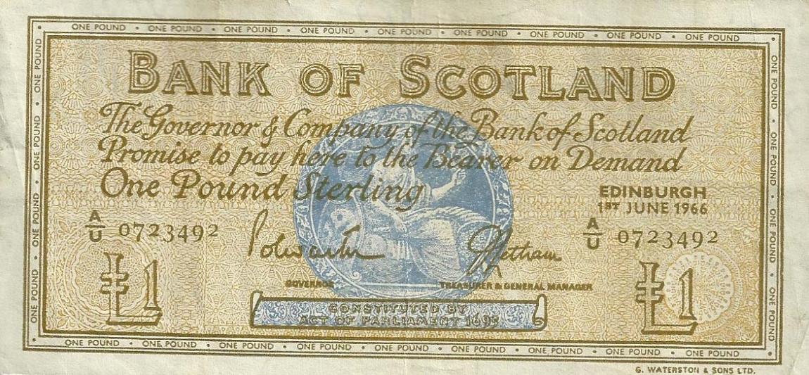 Front of Scotland p105a: 1 Pound from 1966