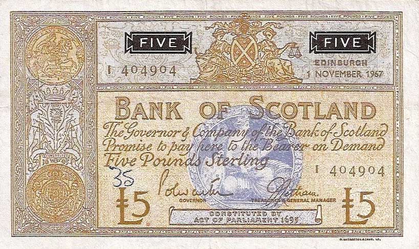 Front of Scotland p106d: 5 Pounds from 1967