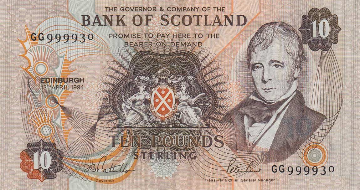 Front of Scotland p117a: 10 Pounds from 1992