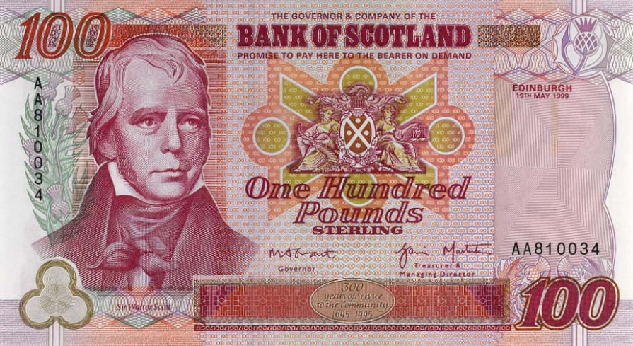 Front of Scotland p123c: 100 Pounds from 1999