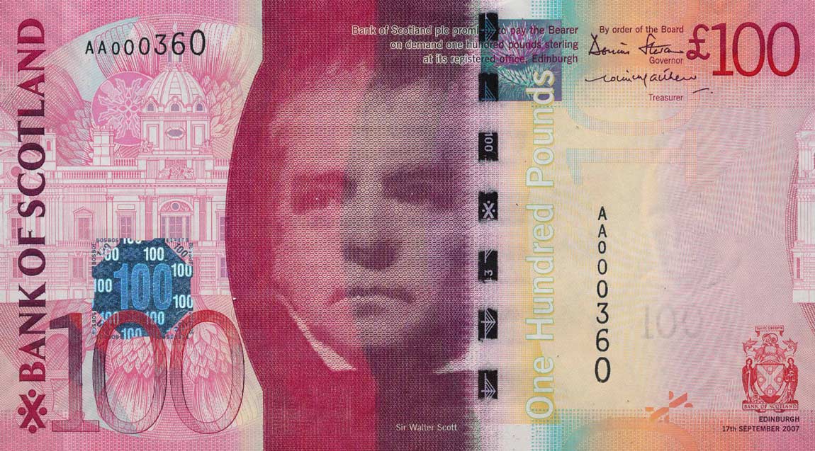 Front of Scotland p128a: 100 Pounds from 2007