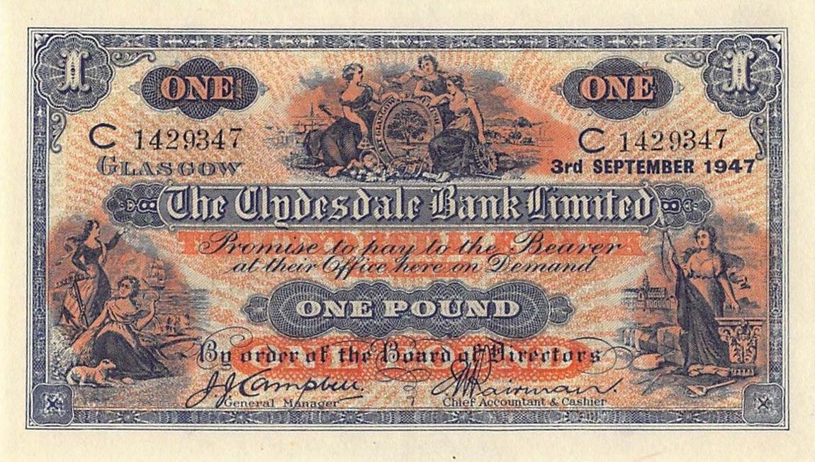 Front of Scotland p189e: 1 Pound from 1946
