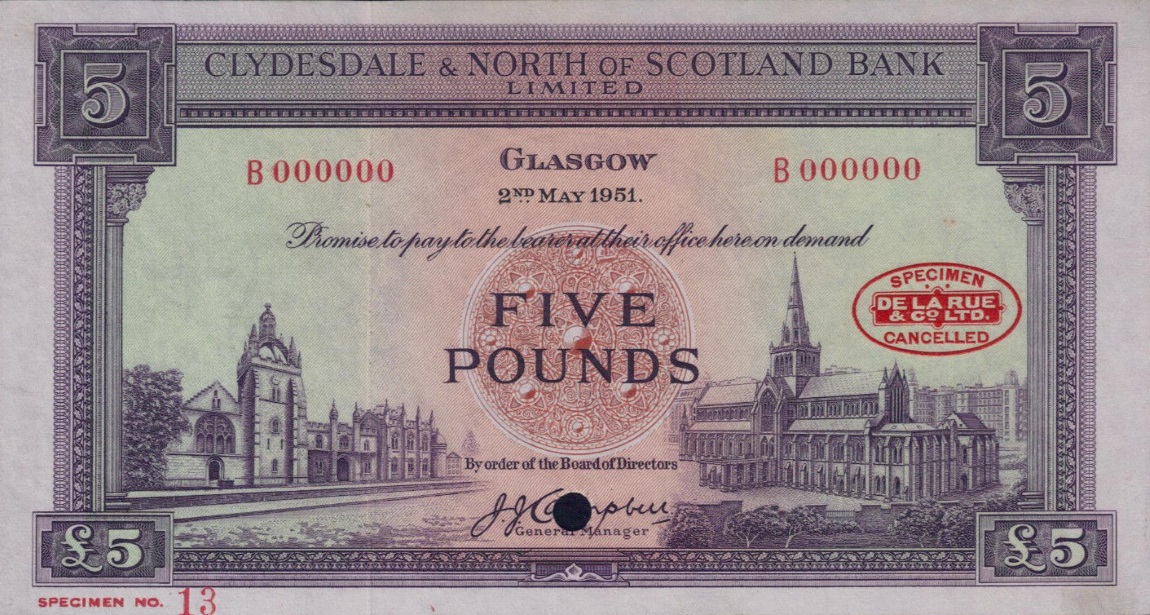 Front of Scotland p192s: 5 Pounds from 1951